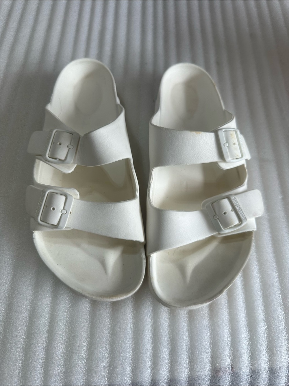 Men’s Birkenstock White Two-Strap Slide Sandals